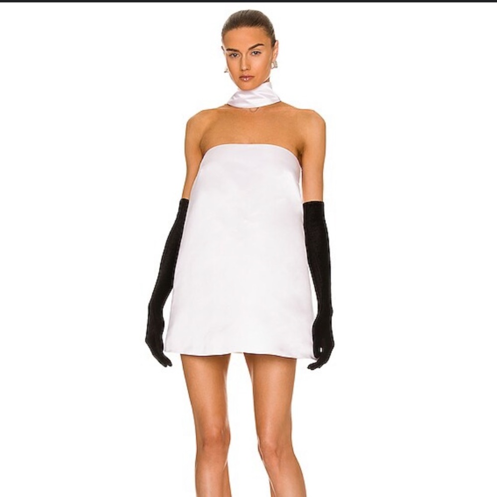 MAXIMILIAN DAVIS Satin Slip Grace Aline Dress in Optic White